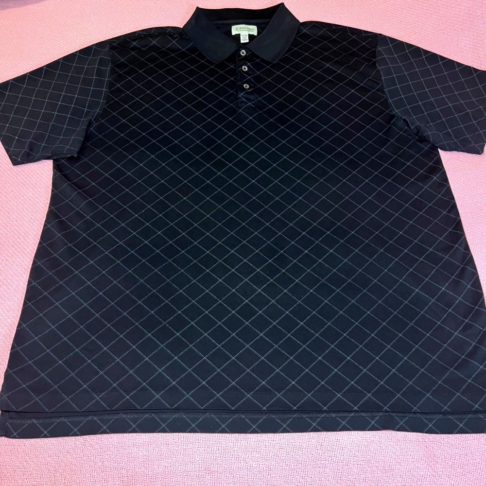 St Johns Bay Pima Blend Quick Dri Polo Shirt Mens 3XLT Black Diamond Grid Golf